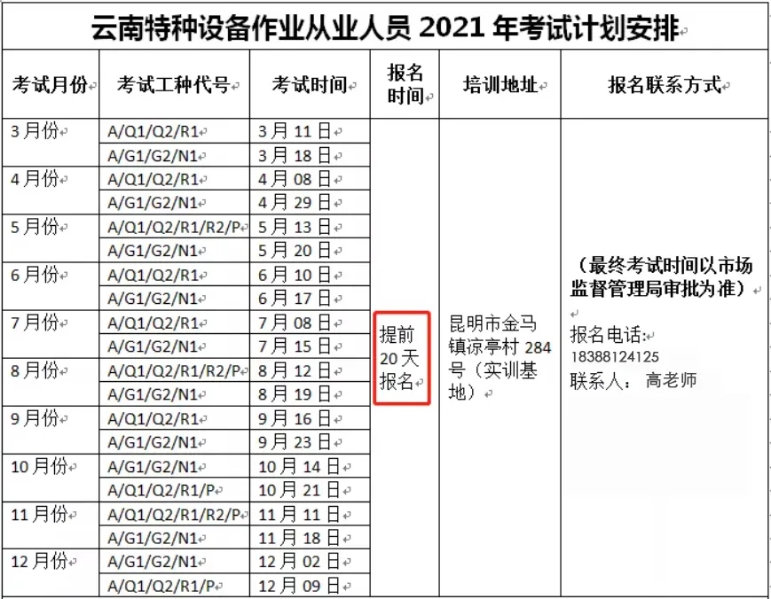 昆明市2021年7月份锅炉G1证考试培训时间