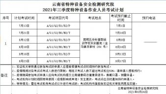 2021年云南省特种设备（锅炉、压力容器、电梯、起重机械、叉车）安全管理A证第三季度考试培训计划